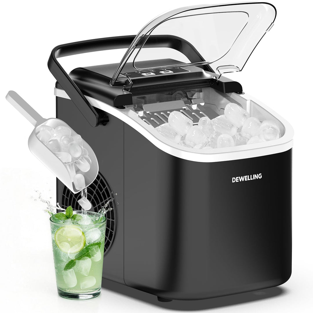 Eiswürfelmaschine – 8 Eiswürfel in 6 Minuten (12 kg/24 h), Selbstreinigend &amp; Leise, 2 Eiswürfelgröss
