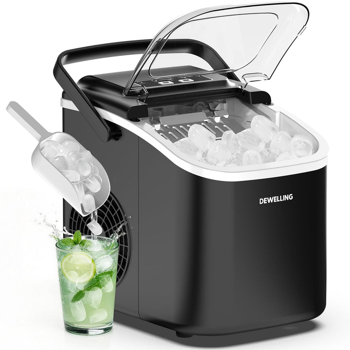 Eiswürfelmaschine – 8 Eiswürfel in 6 Minuten (12 kg/24 h), Selbstreinigend &amp; Leise, 2 Eiswürfelgröss