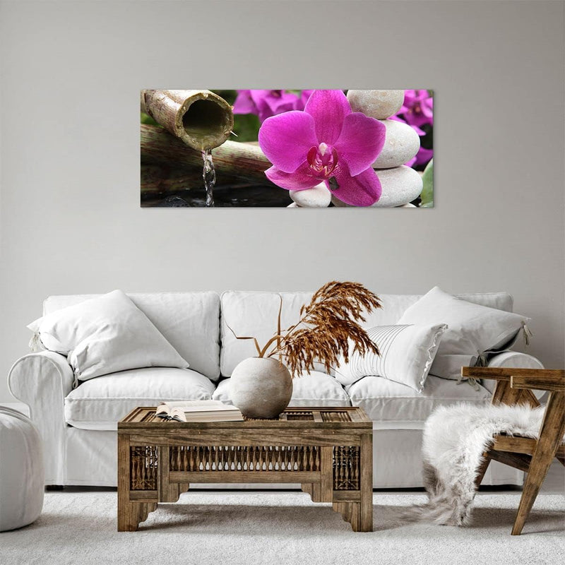 Panorama Bilder auf Leinwand 100x40cm Leinwandbild Orchidee Bambus Dekoration Spa Gross Wanddeko Bil