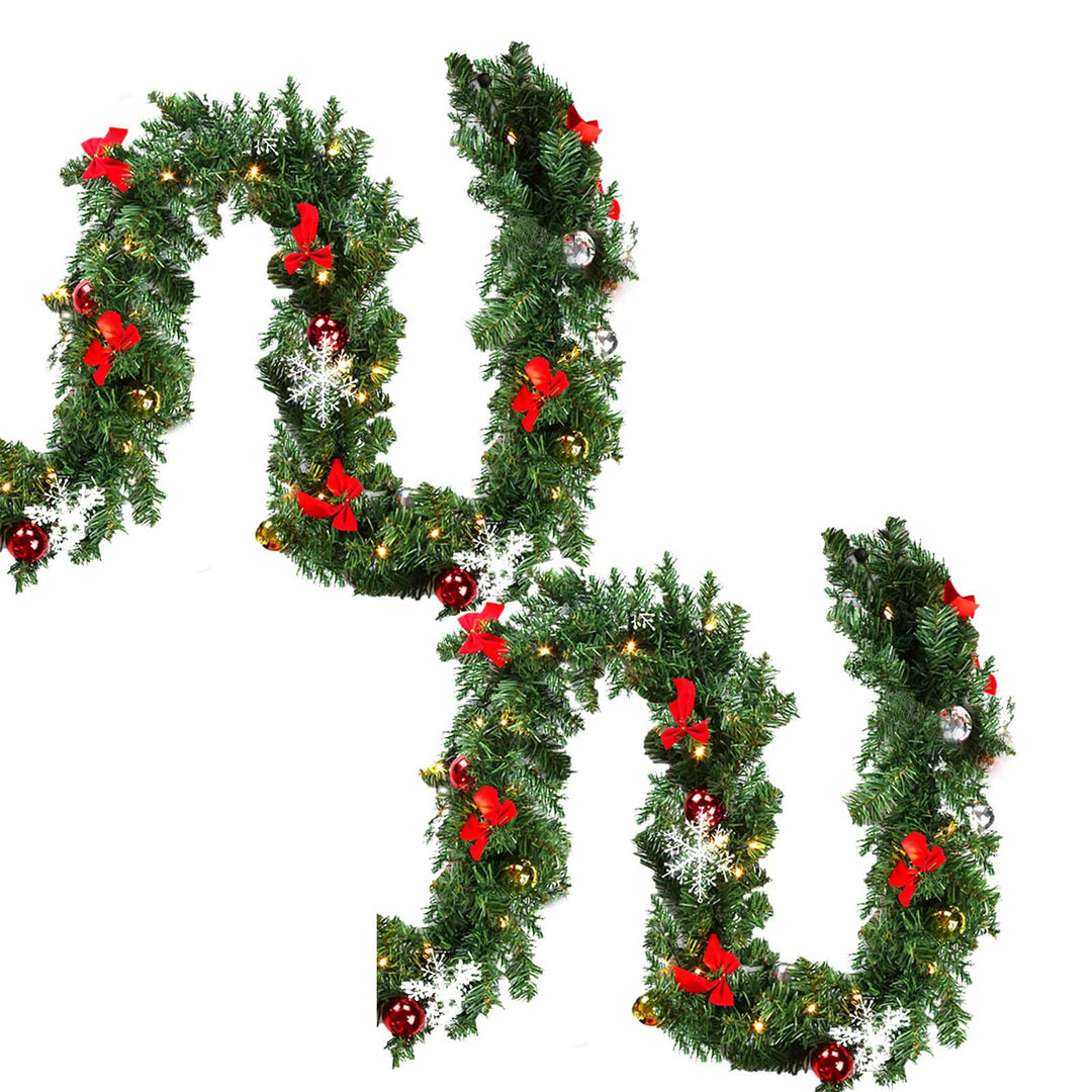 Yakimz 2er 5M Weihnachtsgirlande, Tannengirlande mit 100 LEDs Warmweiss 8 Modus inkl. Deko, IP44 Wei