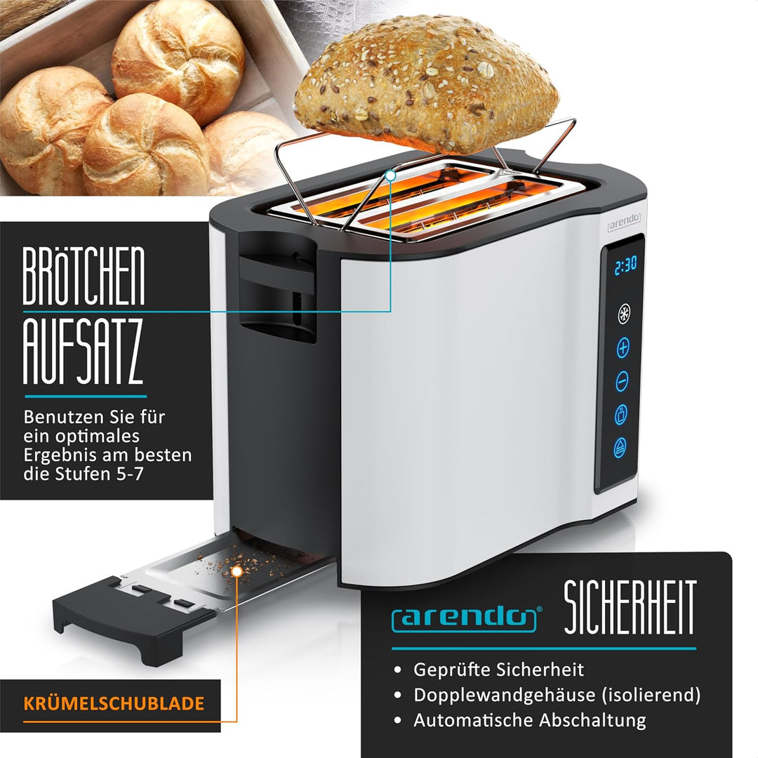 Arendo - Touch Toaster 2 Scheiben Edelstahl - Touchpanel - digital Display Restzeitanzeige - 800 W –
