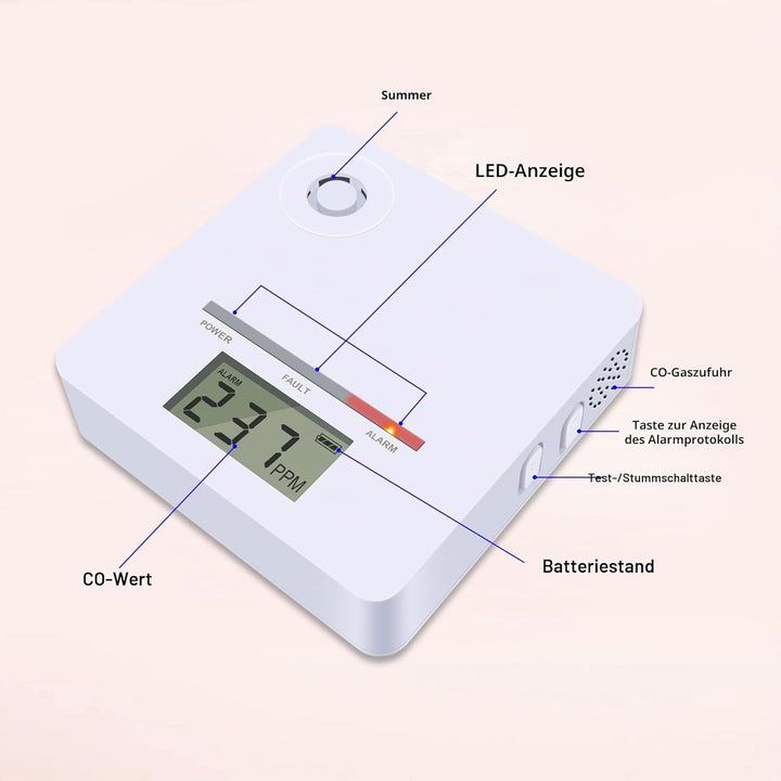 Scondaor CO-Melder mit digitaler LCD-Anzeige, Kohlenmonoxid-Warnmelder mit austauschbarer Batterie,