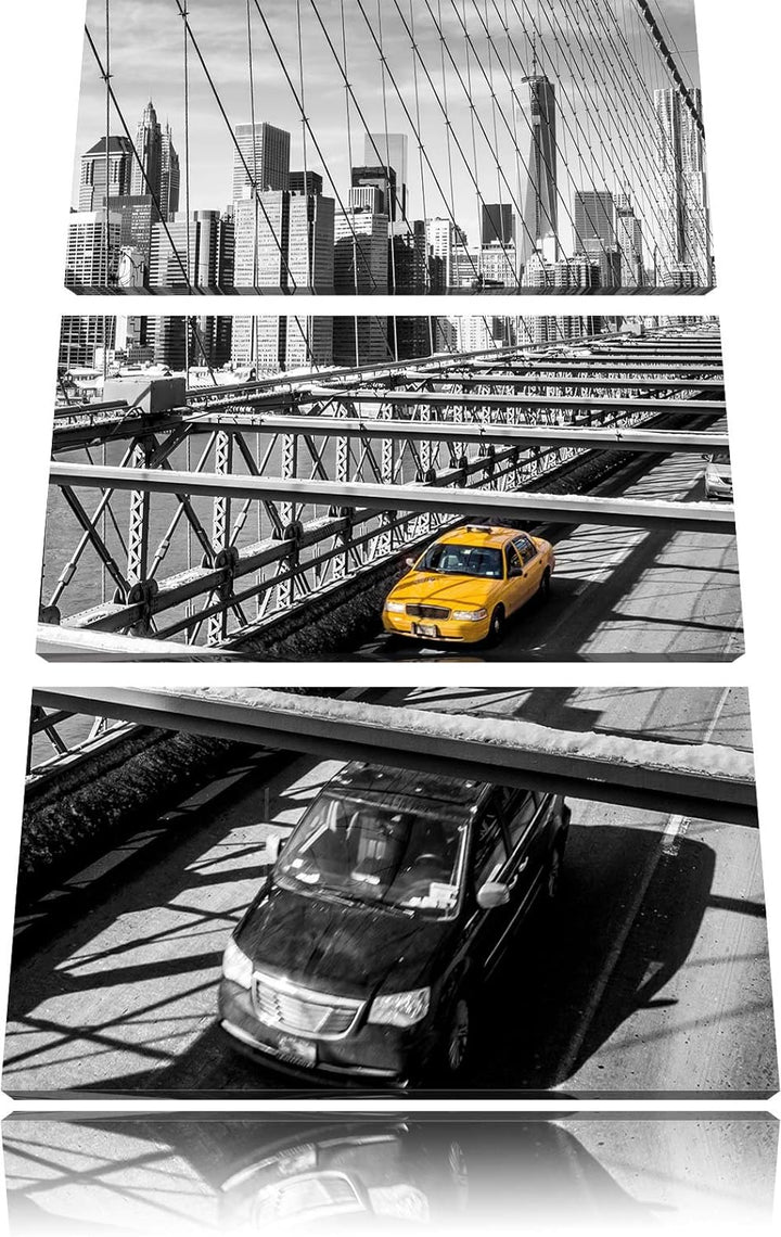 Pixxprint Gelbes Taxi in New York auf Brücke 3-Teiler Leinwandbild 120x80 Bild auf Leinwand