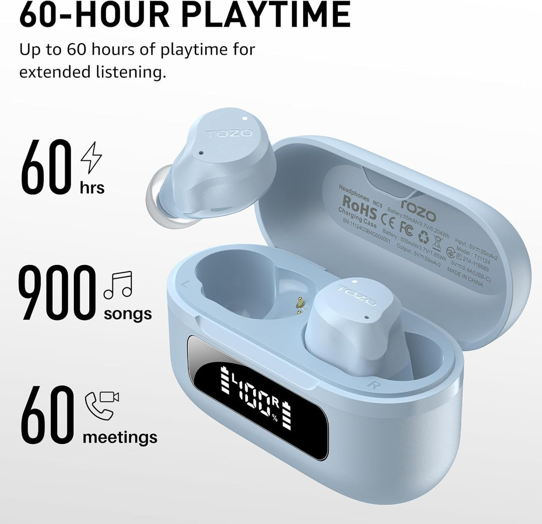 TOZO NC9 In Ear Kopfhörer Kabellos Bluetooth 5.3 mit Hybrid Active Noise Cancelling, 6 Mikrofone für
