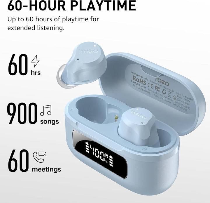 TOZO NC9 In Ear Kopfhörer Kabellos Bluetooth 5.3 mit Hybrid Active Noise Cancelling, 6 Mikrofone für