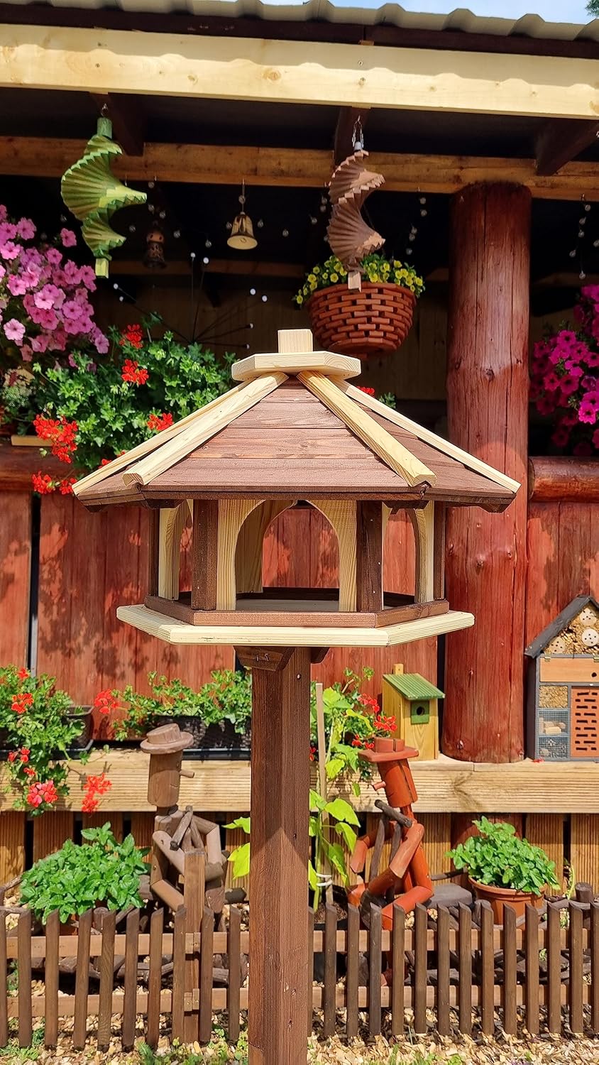 Vogelhaus mit Stander aus Holz, wetterfest, vogelfutterhaus, Futterhaus, Futterstation für Wildvögel