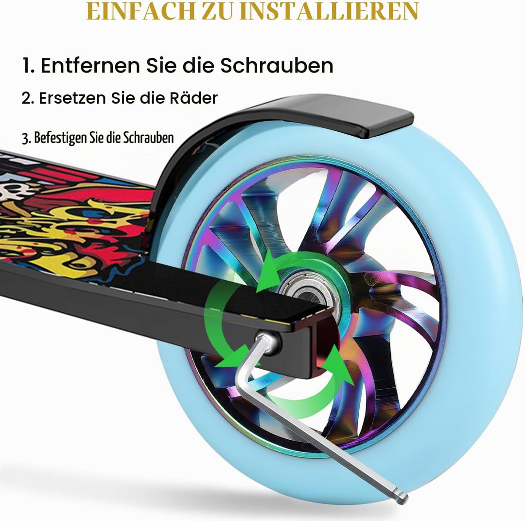 DBREAKS Stunt Scooter Ersatzrad 120mm mit ABEC 9 Kugellagern, Härtegrad 88A für Roller aller Art (Bl