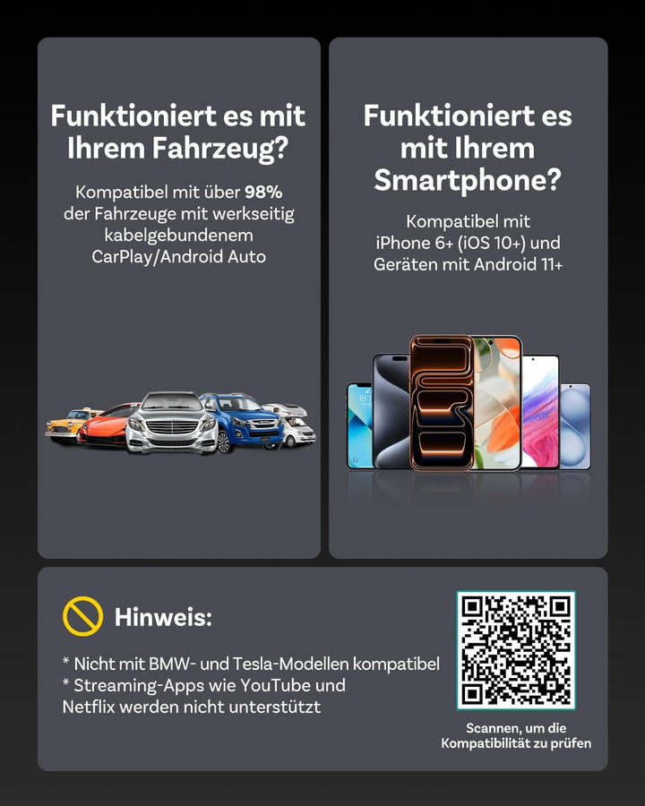 OTTOCAST Mini Slim 3.0 Wireless CarPlay &amp; Android Auto Adapter, 2-in-1 USB-A/USB-C-Dongle, Bluetooth