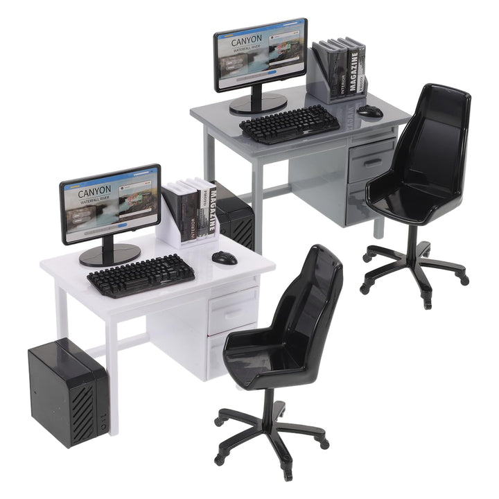 2 Sets Miniatur PuppenhausmöBel BüRotisch Mit Stuhl Computer Modell Simulations Pc Spielzeug FüR Kin