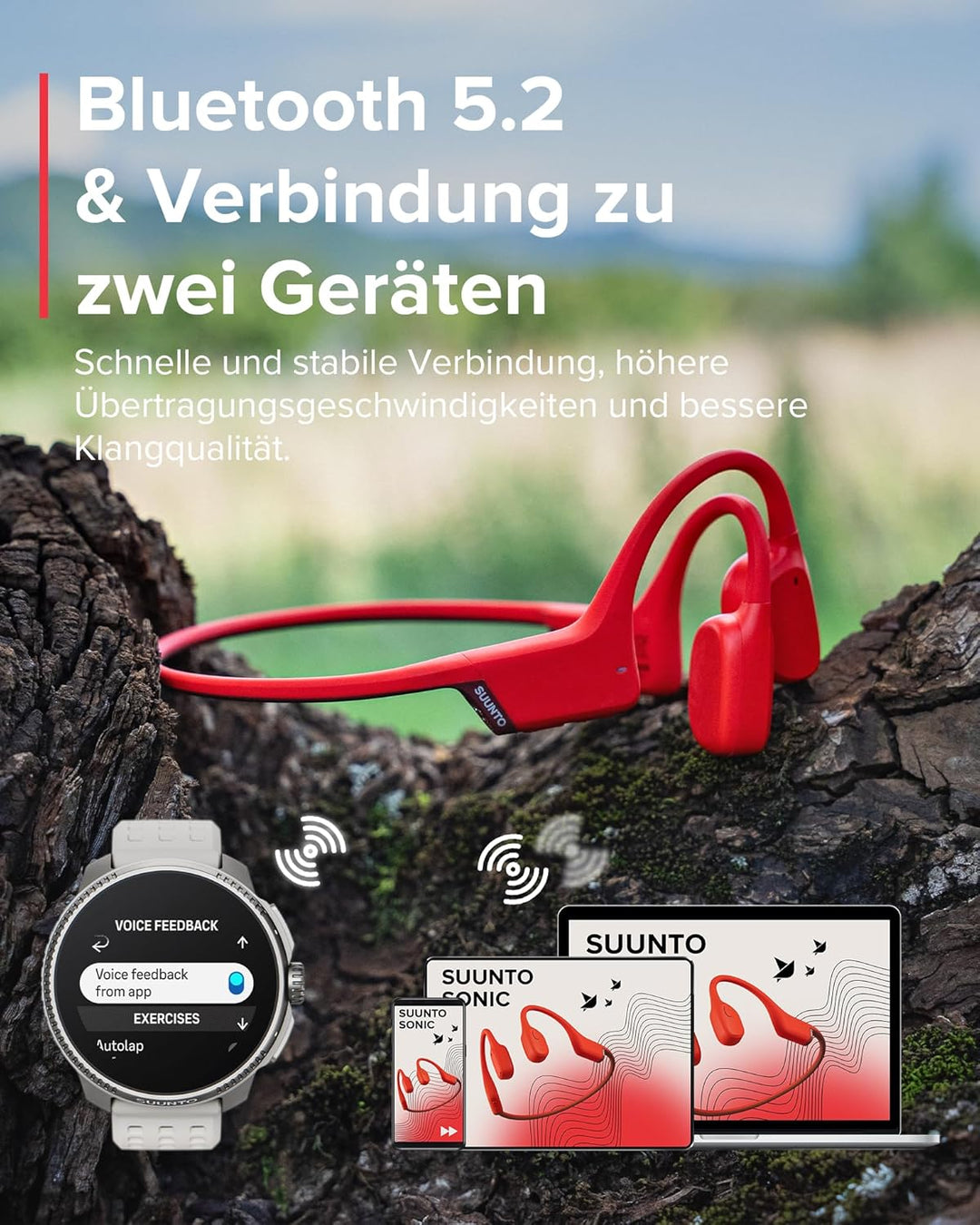 SUUNTO Sonic Knochenschall Kopfhörer, Open-Ear Bone Conduction Bluetooth Sport Kopfhörer, Verbessert