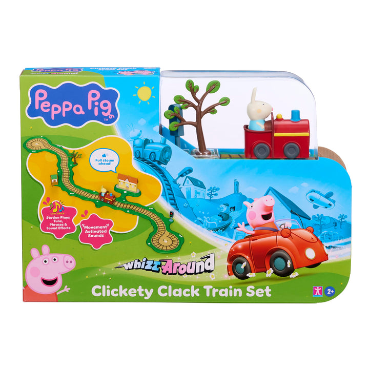 Peppa Wutz Whizz-Around Klickety-Klack Zugset – Motorisierter Zug mit Schorsch & Rebekka, Schienen,