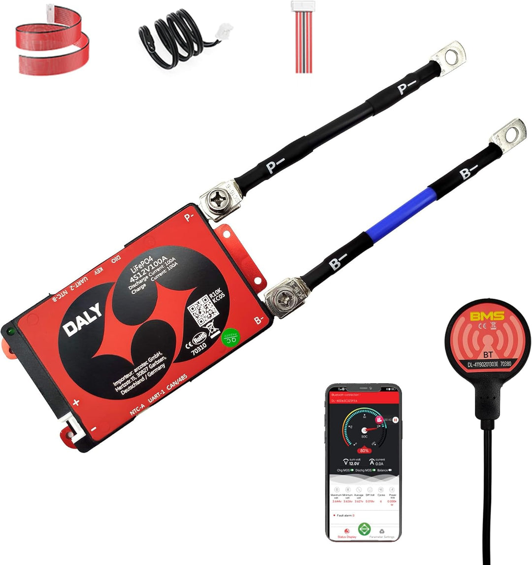 @tec DALY Smart BMS mit Bluetooth für 3.2V LiFePO4 Akkus 4S 8S 16S - Batterie Management System 12V