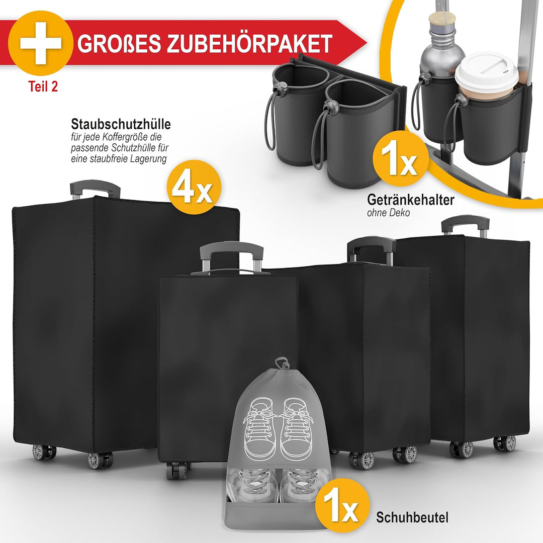 Premium Kofferset 4-TLG – Hartschalen Trolleys mit TSA-Lock, USB-Anschluss – Plus 1x Kofferwaage, 2X