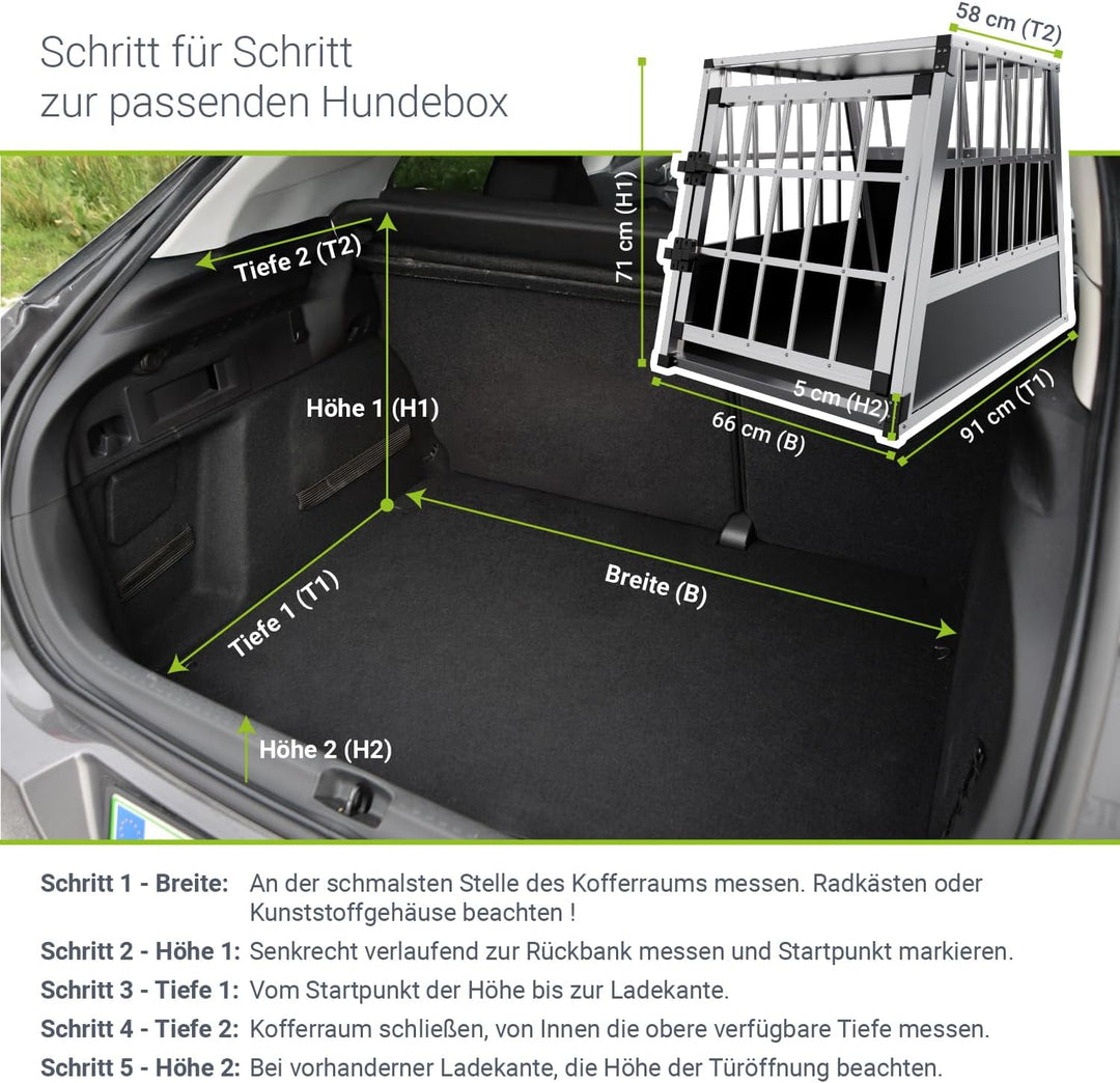 Juskys Alu Hundetransportbox L - 91x65x69 cm - Auto Hundebox robust & pflegeleicht - Gittertür versc