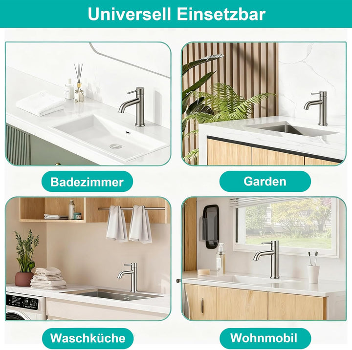 Wasserhahn Bad Gebürstetes Nickel Edelstahl, Anti Korrosion Bleifrei Unterdruck Waschbecken Armature