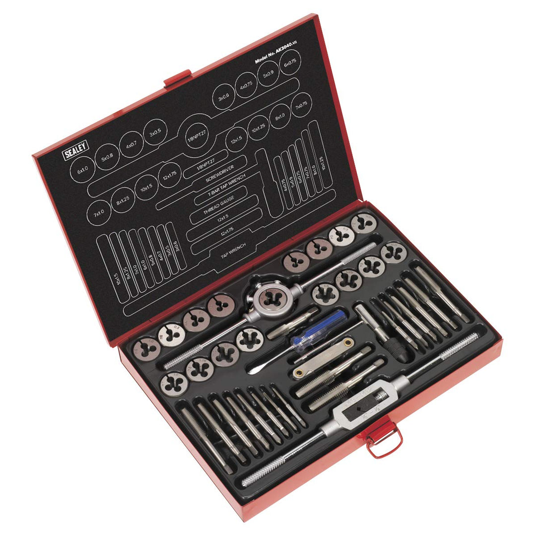 Sealey Tap & Die Set 40pc Split Dies Metric, 221mm x 294mm x 40mm 1 221mm x 294mm x 40mm, 1 221mm x