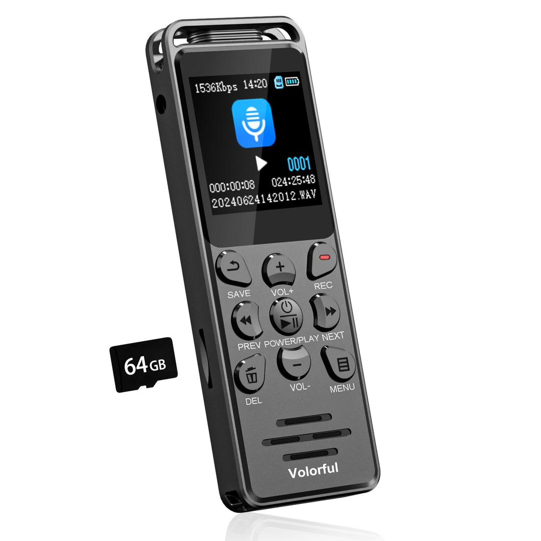 80GB Diktiergerät Digital 70 Std Aufnahmegerät, Volorful 1,44" Farbbildschirm Voice Audio Recorder,