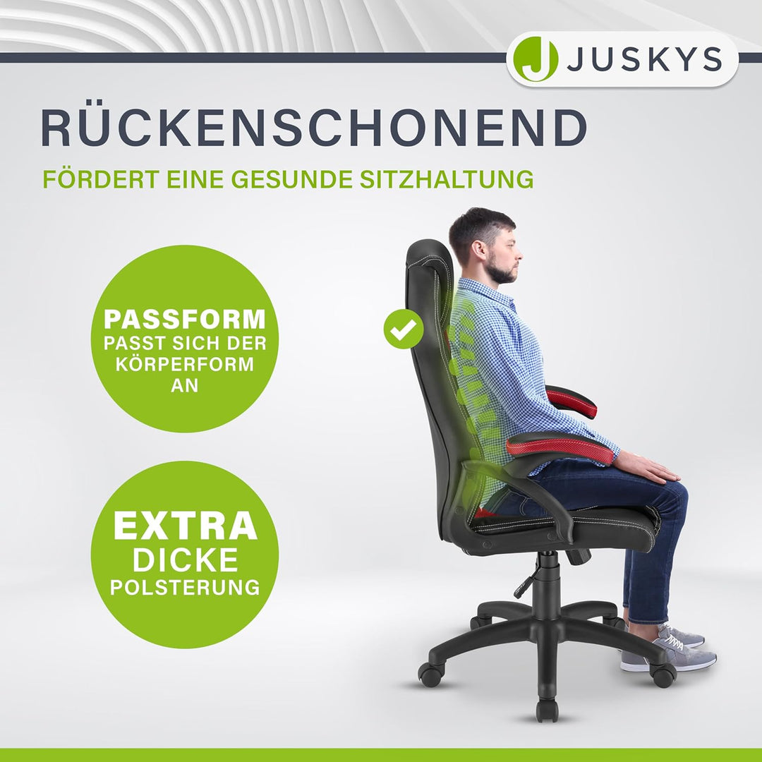 Juskys Racing Schreibtischstuhl Montreal ergonomisch höhenverstellbar & gepolstert 120 kg belastbar