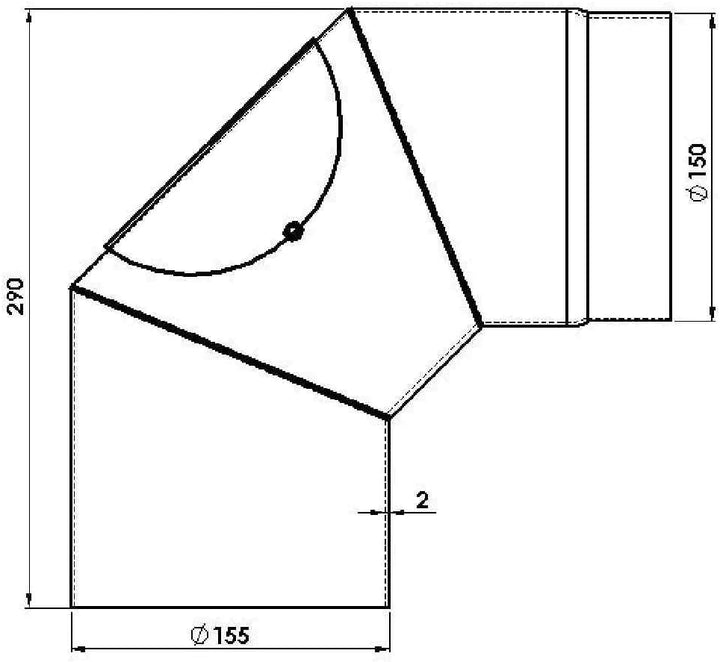 FIREFIX RD150/BT Ofenrohrbogen aus 2 mm starken Stahl (Rauchrohr) in 150 mm Durchmesser, für Kaminöf