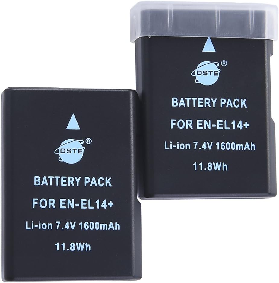 DSTE®（2 Pack） Ersatz Batterie und DC111E Reise Ladegerät Compatible für Nikon EN-EL14 EN-EL14A DF D3