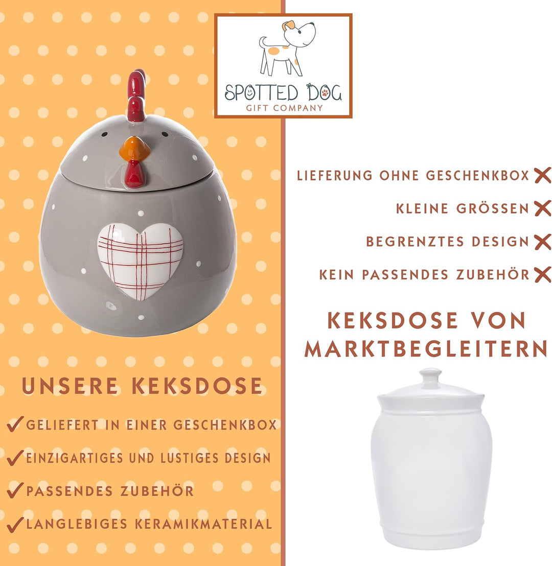 SPOTTED DOG GIFT COMPANY - Keksdose Keramik, Vorratsdose 1.9L mit Deckel, Hühner Huhn Deko und Gesch