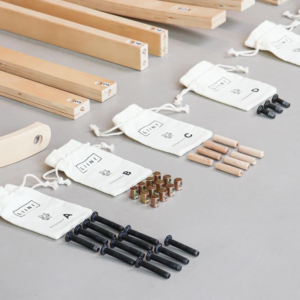 LIINI® Babywiege mit Moseskorb (Mokka) – sanfte Wiegebewegung, handgehäkelt, nachhaltiges Holzgestel
