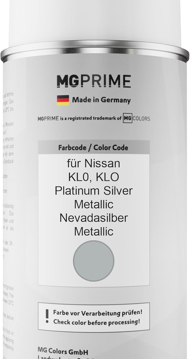 MG PRIME Autolack 2K Spraydosen Set für Nissan KL0 / KLO Platinum Silver Metallic/Nevadasilber Metal