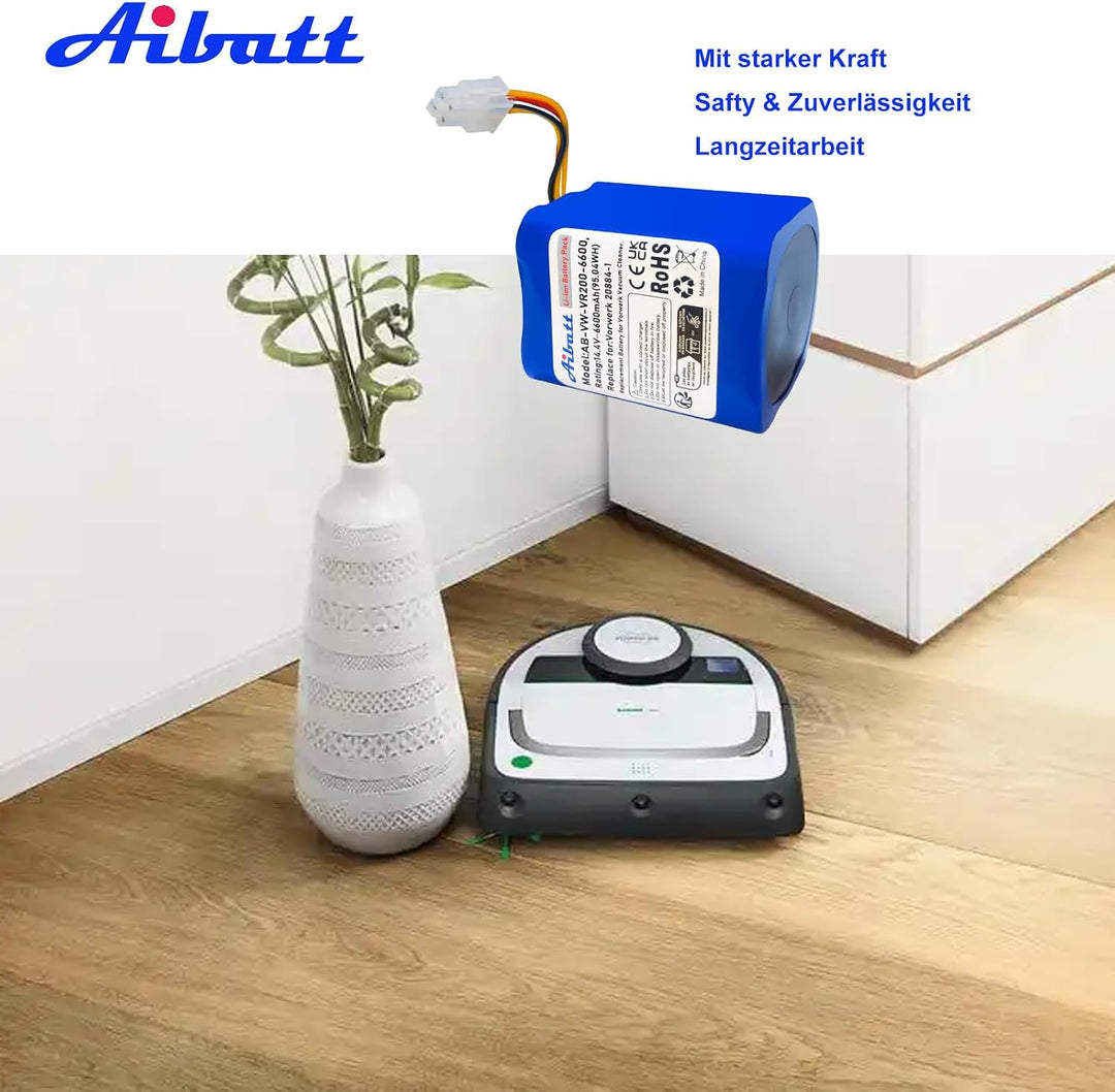 6600mAh Li-Ion Akku, Ersatzakku für Vorwerk Kobold VR200 Staubsauger, Ersatz für Vorwerk 20884-1, 4N