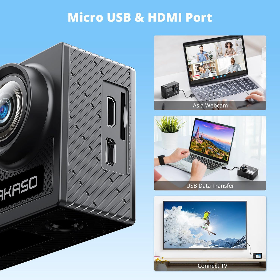 AKASO Action Camera 4K 20MP Action Kamera/Unterwasserkamera mit Bildstabilisierung Zoom Zeitraffer,