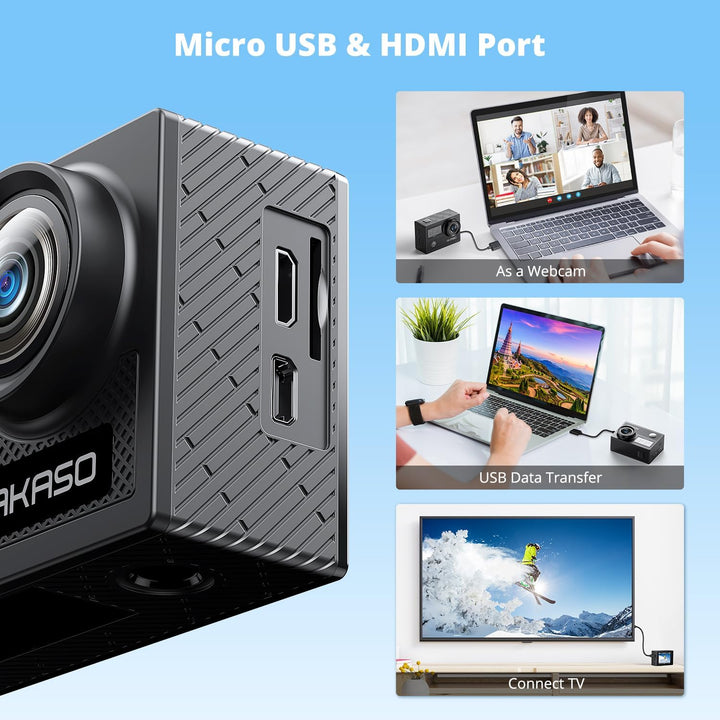 AKASO Action Camera 4K 20MP Action Kamera/Unterwasserkamera mit Bildstabilisierung Zoom Zeitraffer,