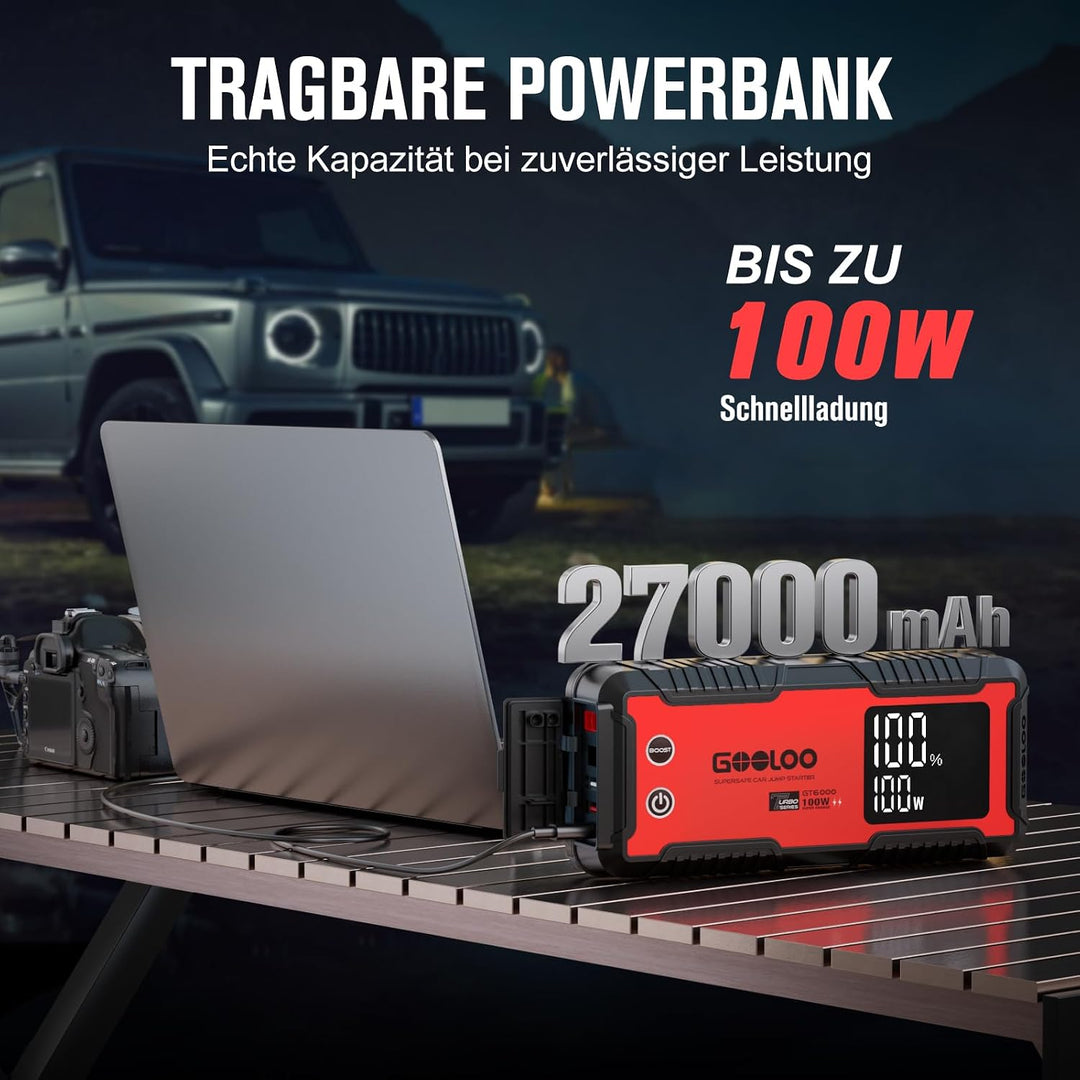 GOOLOO GT6000 Starthilfe Powerbank,6000A Peak Ultar Sicher Zweiwege-Schnellladegerät für 12V Fahrzeu