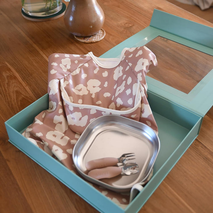 BÉABA Baby-Essensset Geschenkset ab 4 Monaten – Edelstahl-Teller mikrowellengeeignet, Ergonomisches