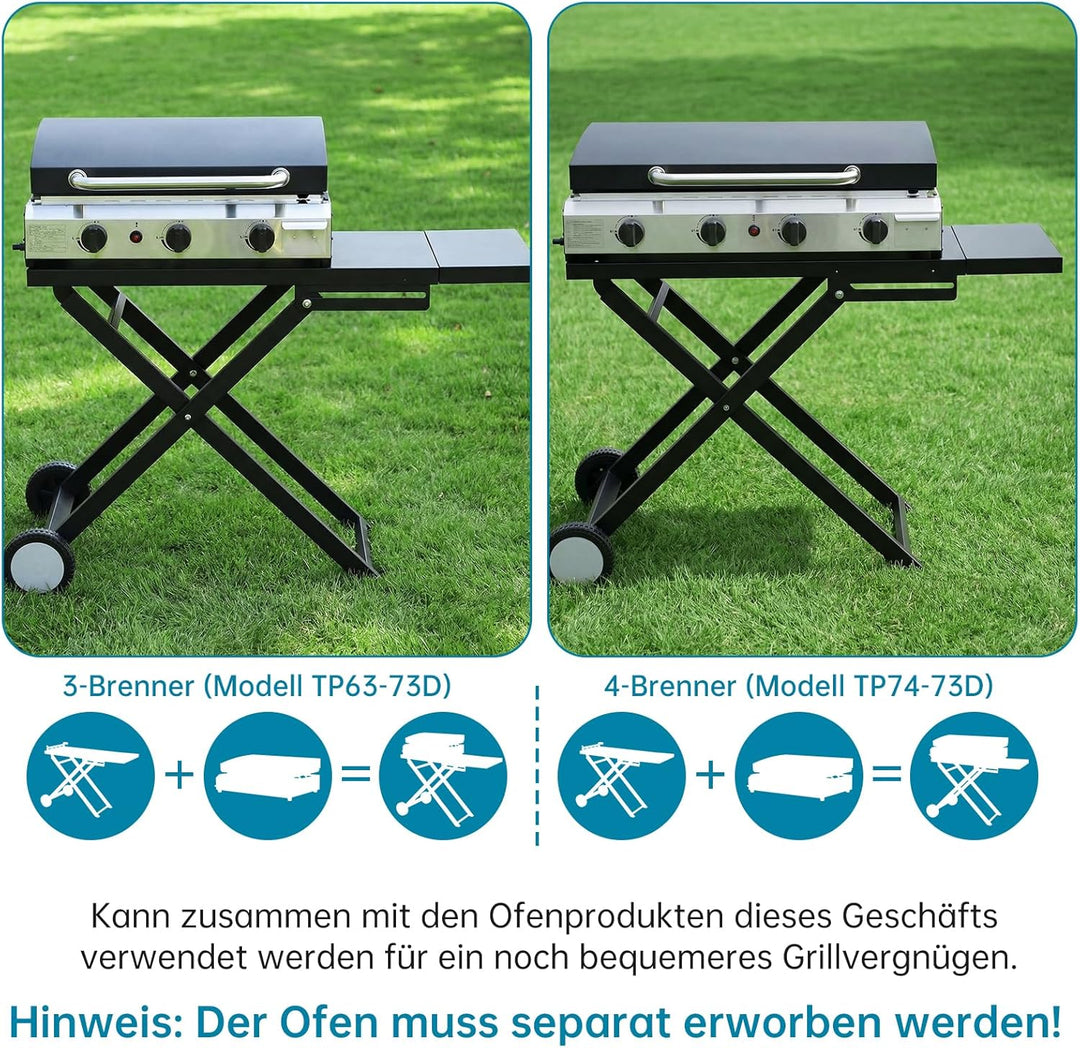 LIFERUN Klappbarer Grillwagen mit Grosser Arbeitsfläche(102x39 cm) & 2 Räder,Tragbarer Grilltisch mi