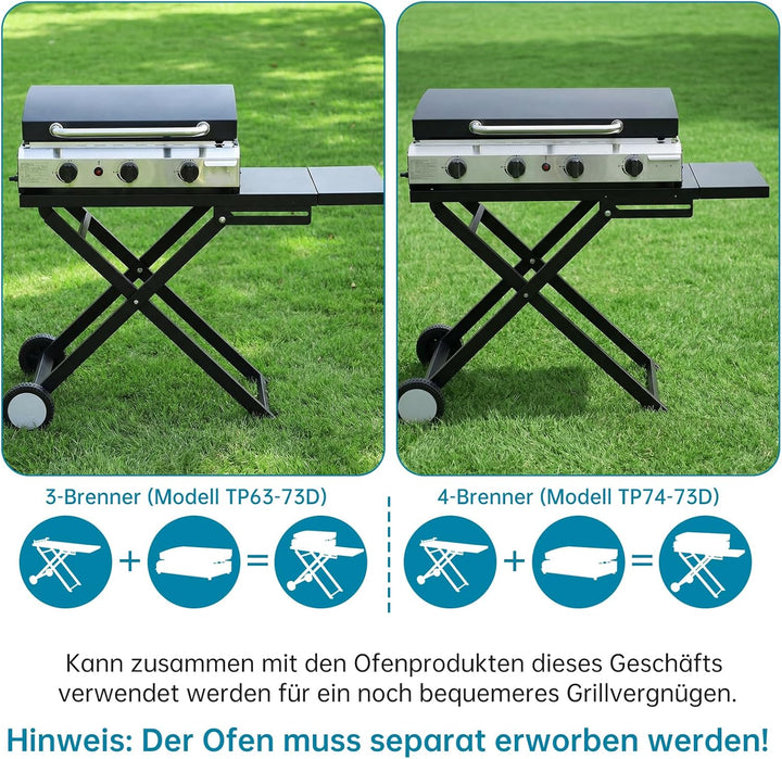 LIFERUN Klappbarer Grillwagen mit Grosser Arbeitsfläche(102x39 cm) & 2 Räder,Tragbarer Grilltisch mi