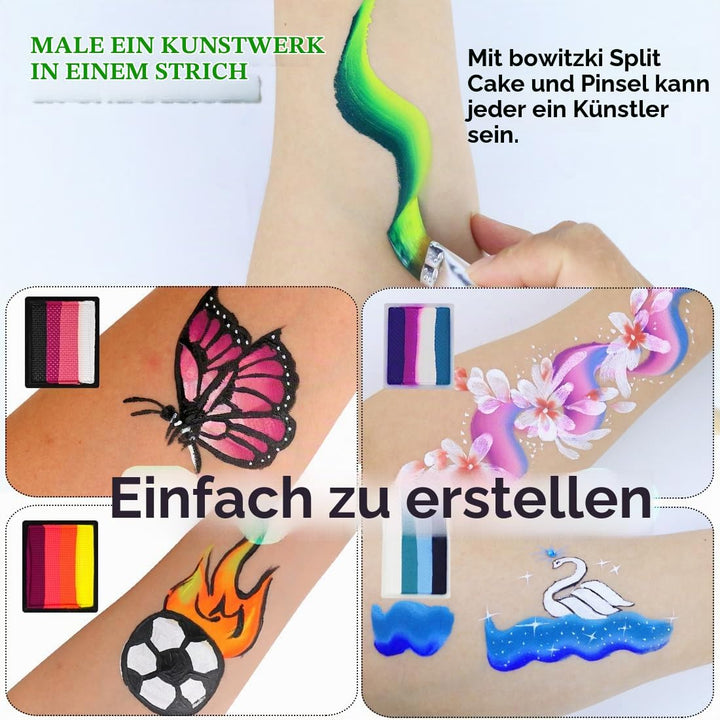 Bowitzki 12x10 gm Face Paint Professional Face Painting Kit For Kids Adults with Stencil One Stroke