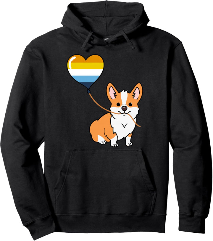 Corgi mit Aroace Pride Luftballon Pullover Hoodie
