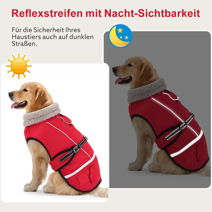 Hundemantel Winter, Hundemantel Wasserdicht für Kleine Hunde mit Verstellbaren Schultergurten, Warm