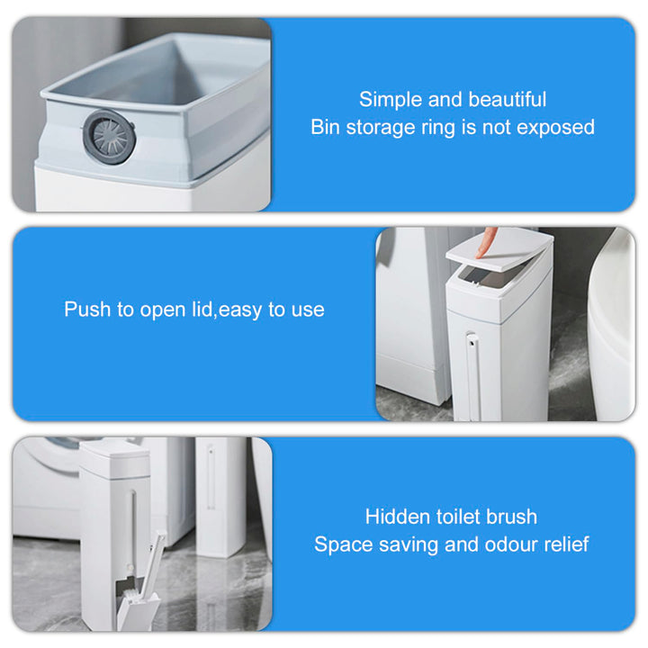 4.5L Mülleimer Bad Mit Deckel - Pop-Up Plastikmüll Mit Toilettenbürste - Geruchsdicht für Badezimmer