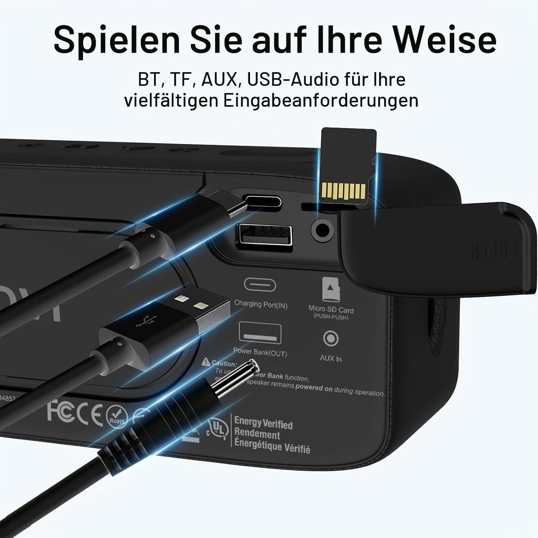 JUOVI kabelloser Tragbarer Bluetooth Lautsprecher, IP68 Wasserdicht, 24 Stunden Spielzeit, Bluetooth