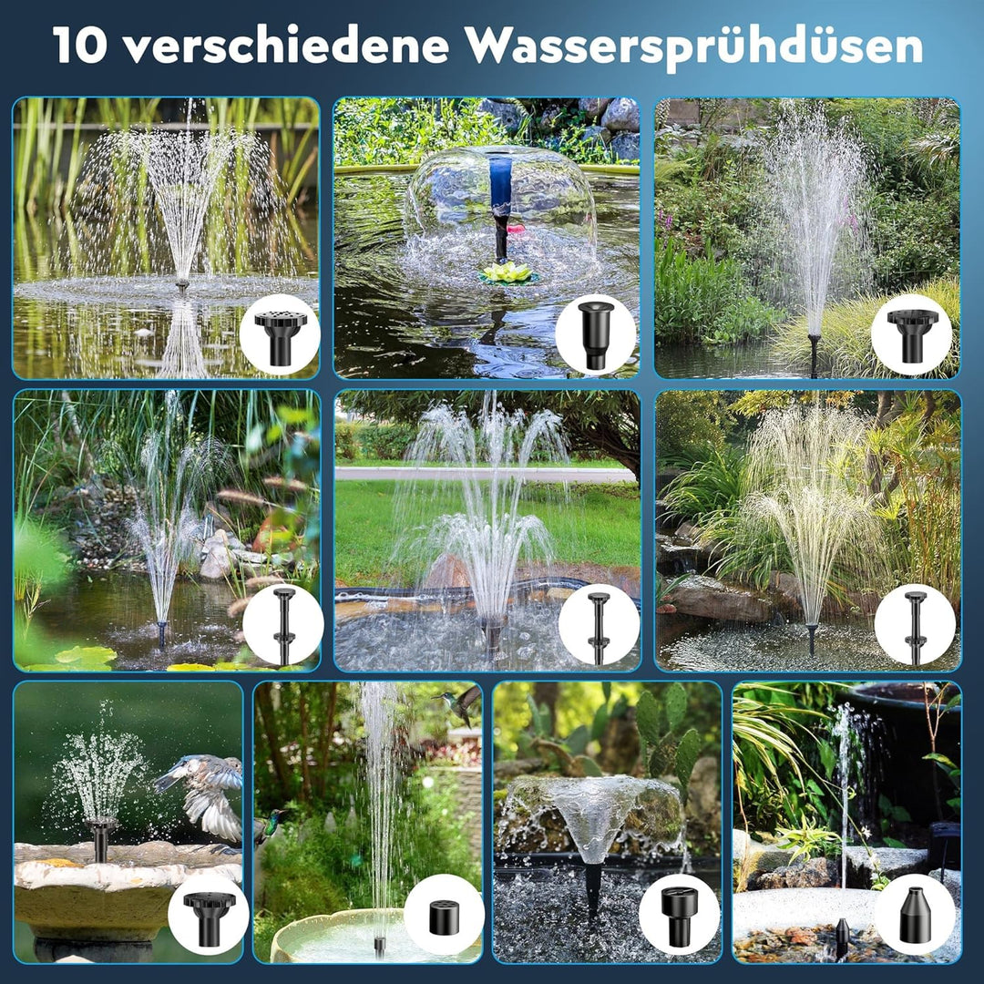 Biling 8W Teichfilter Solar mit Akku und 10 Düsen Solar Teichpumpe mit Filter für klare Teiche bis 5