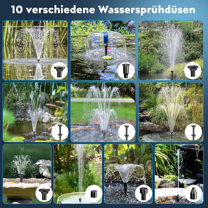 Biling 8W Teichfilter Solar mit Akku und 10 Düsen Solar Teichpumpe mit Filter für klare Teiche bis 5