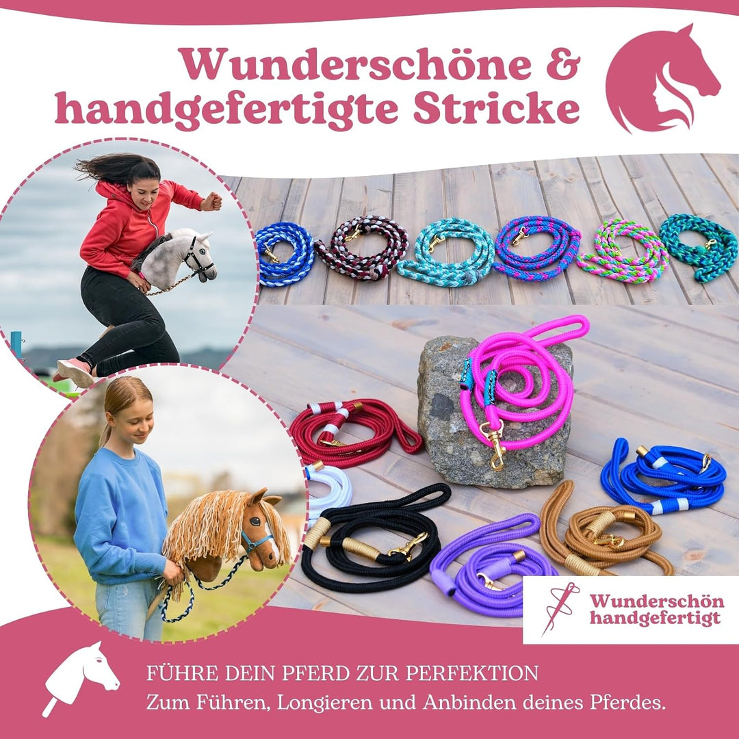 LarDen Hobby Horse Zubehör Führstrick | Gestrickter Rot/Weiss Strick | Leinen für Steckenpferd, Stoc