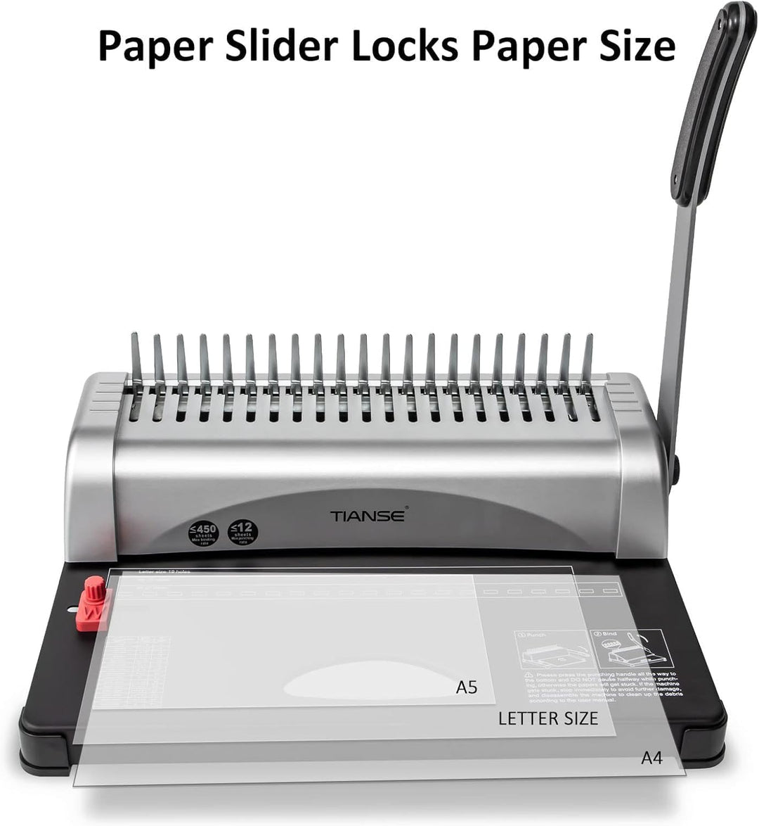 TIANSE Bindemaschine, Bindegeräte, 21-Loch, 450 Blatt, Spiralbindung Maschine mit Starter Kit 100 PC