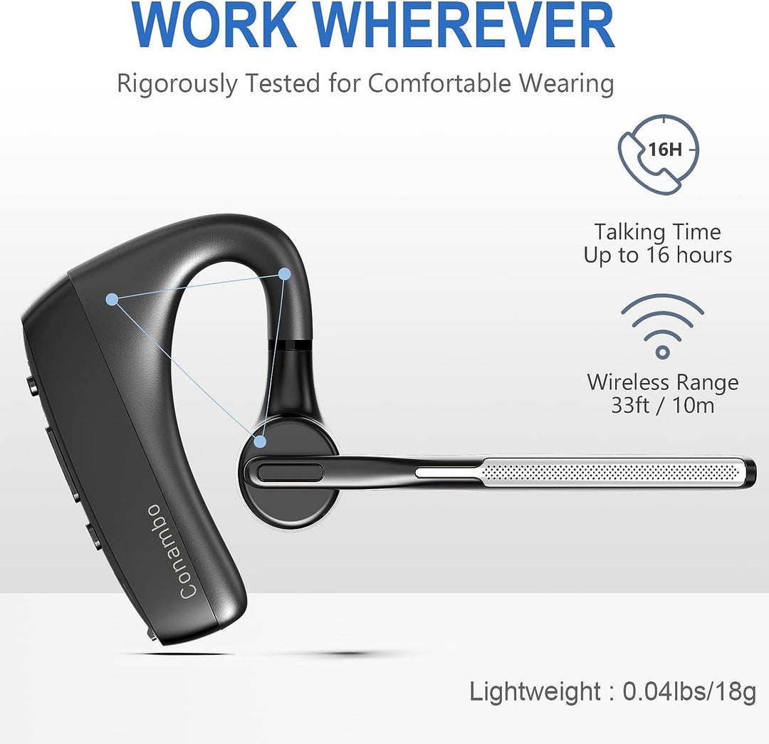 Conambo Bluetooth Headset V5.1 Wireless Headset Hands-Free CVC8.0 Dual-mic, Noise cancelling, Mute K