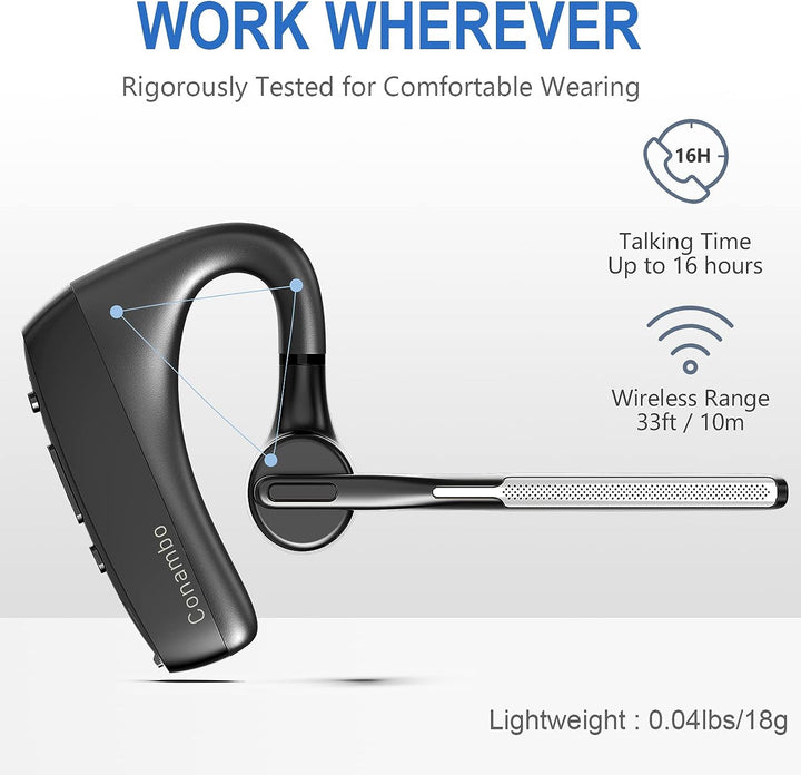 Conambo Bluetooth Headset V5.1 Wireless Headset Hands-Free CVC8.0 Dual-mic, Noise cancelling, Mute K