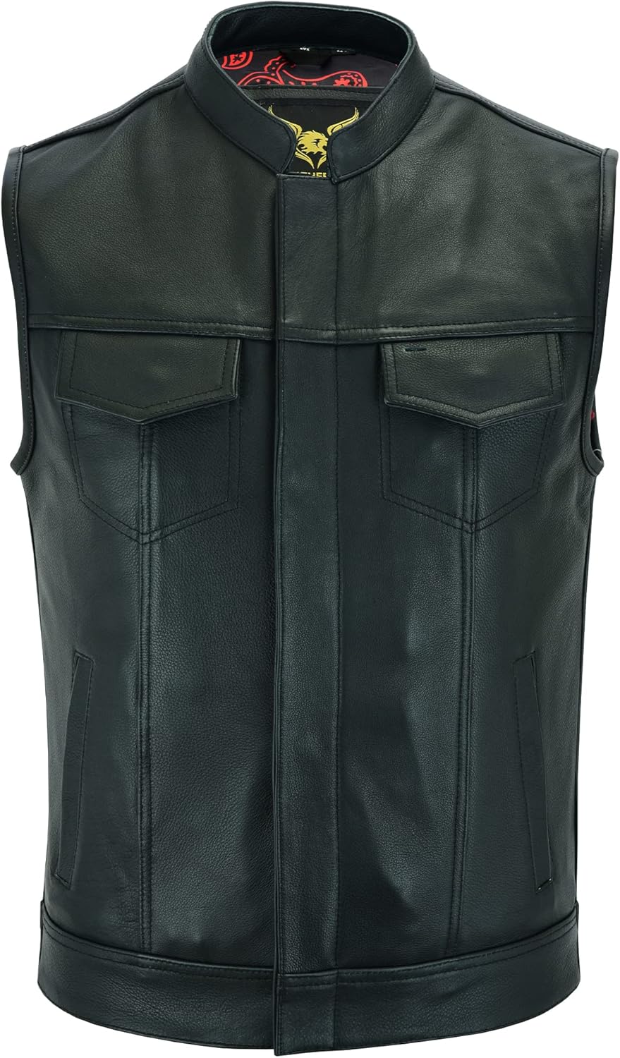 Leatherick Groove Club Herren-Motorradweste aus schwarzem Leder – Bikerweste 46 Schwarz (schwarze Fa