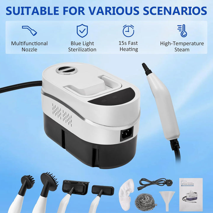 Dampfreiniger mit 8 Aufsätzen & Dampfbügelfunktion, 1200 ml Upgrade Steam Cleaner handdampfreiniger