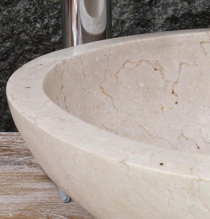 GURU SHOP Massives Ovales Marmor Aufsatz-Waschbecken, Waschschale, Naturstein Handwaschbecken - 44x3