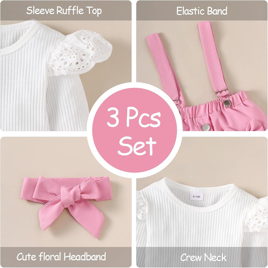 Kleinkind Baby Mädchen Röcke Sets Langarm Rüschen Gerippt Top + Bowknot/Plaid Strapsrock Overall Hos