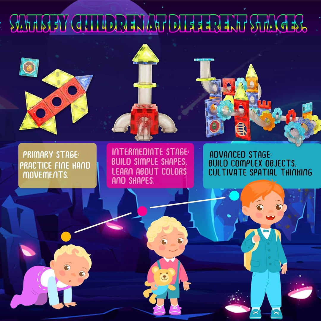 SVYHUOK Magnetische Bausteine für Kinder, Magnet Konstruktionsspielzeug 3D, 81 Teile Murmelbahn Lern